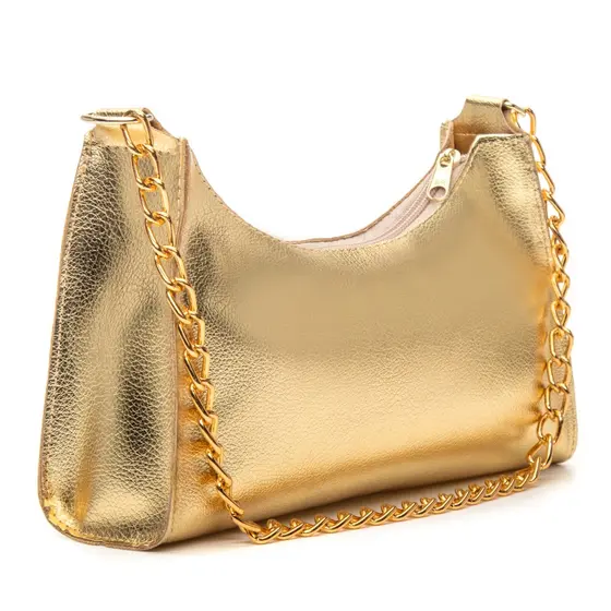Bolsa Feminina Baguete Metalizada com Alça de Corrente