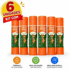 Kit 6 Cola Bastão 10g Escolar Escritório Artesanato Papel e Cartolina Não Tóxica Volta às Aulas