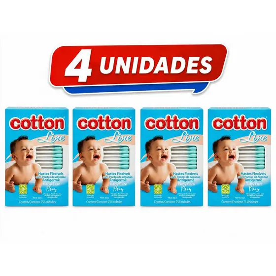 ​Kit 300 Cotonetes Bebê Hastes Flexíveis 100% Algodão Antigerme Resistente Ideal Para Limpeza Diária