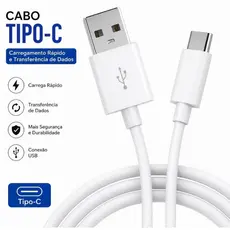 Cabo Samsung Tipo C para Usb iPhone Compatível 15 16 17 Pro Max S25 S26 Carregamento Rápido 1m Turbo Reforçado