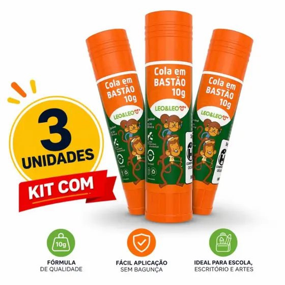 Kit Cola Bastão 10g Escolar Escritório Artesanato Papel Cartolina Não Tóxica Volta às Aulas 3 Unid