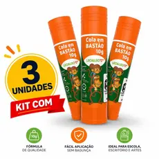 Kit Cola Bastão 10g Escolar Escritório Artesanato Papel Cartolina Não Tóxica Volta às Aulas 3 Unid