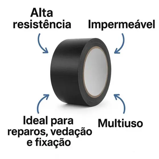 Fita Silver Tape Preta Reforçada Alta Fixação Reparos Vedação Resistente