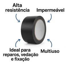 Fita Silver Tape Preta Reforçada Alta Fixação Reparos Vedação Resistente