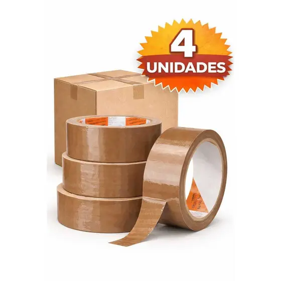 Kit Fitas Empacotamento Marrom Adesiva 45mm x 40m Alta Resistência Forte Para Embalagem Caixa Envios Mudança - 4 Rolos