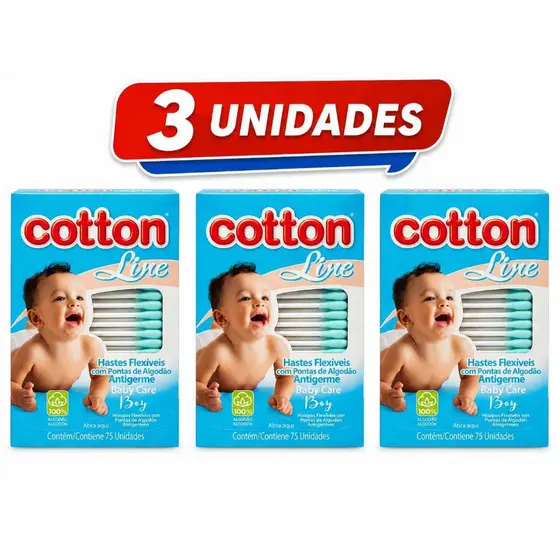 Kit 225 Cotonetes Hastes Flexíveis Bebê Baby Care Antigerme 100% Algodão Resistente