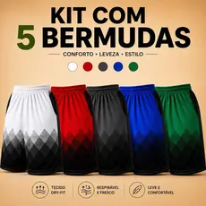 KIT COM 5 BERMUDA SHORT DRY FIT MASCULINO ESPORTES ACADEMIA TREINO