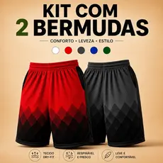 KIT 2 Bermudas Short Dry fit Futebol Corrida Masculino Calção Leve Esportes Academia Treino Verão