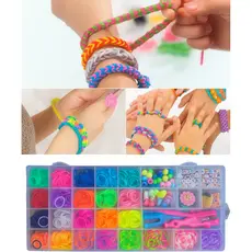 Kit Pulseiras Elastico Loom Band Fábrica de Pulseiras com Miçangas e Elásticos 1564 Peças Infantil