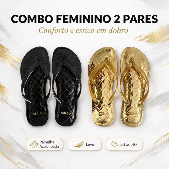 Combo 2 Pares Chinelo de Dedo Feminino Rasteirinha Macia Confortável Casual Leve Moda Verão Acolchoado