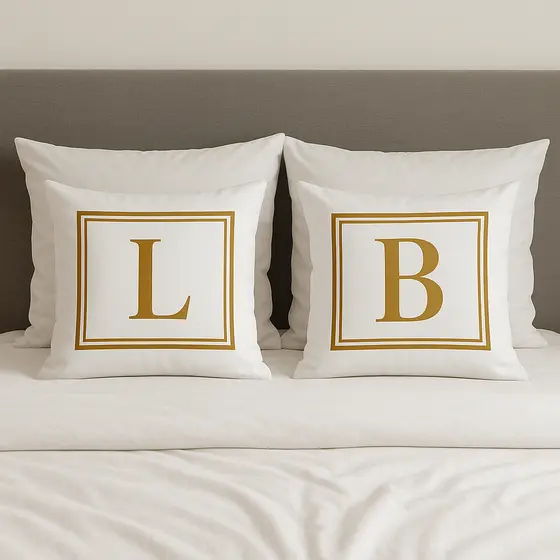 Almofadas 40x40 Grande Estampa Inicial Letra Casal Decoração c/Espuma Cama Sofa Almofadas Decorativa