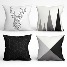 Kit 4  Almofadas Decorativa Modernas Preto e Branco Geométricas 40x40cm