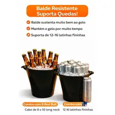 Balde de Gelo 8L Kit com 10 ideal Para Adegas Bar Eventos Festas Para Long Neck Combos ou Latinhas