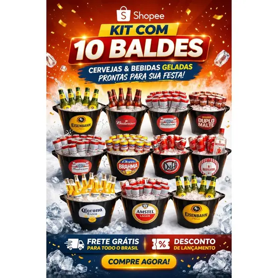 Balde de Cervej@ ideal Para Adegas Bar Restaurantes 8L Kit com 10/6/4