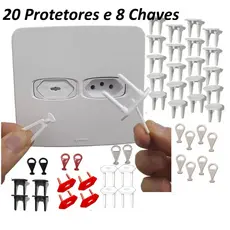 20 Protetores de Tomada + 8 Chaves Segurança Bebê Antichoque