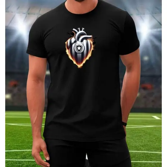 Camiseta Camisa Botafogo Coração Malha de algodão Manga Curta Confortável
