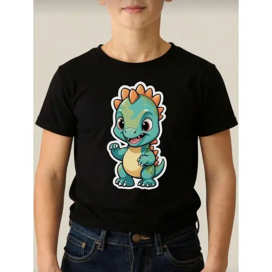 Camisa Camiseta Estampada Anime Dinossauro Bêbe Infantil Menino em Algodão gola em Ribanna 1 a 14 Lançamento
