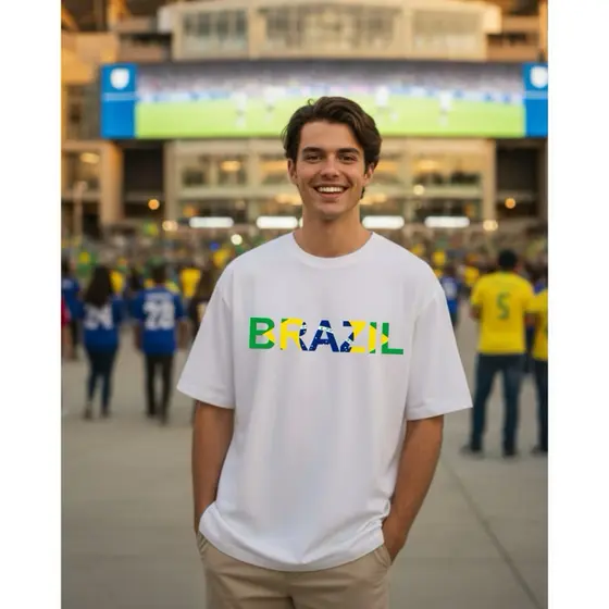 Camisa do Brasil Masculina Oversized Branca 100% algodão