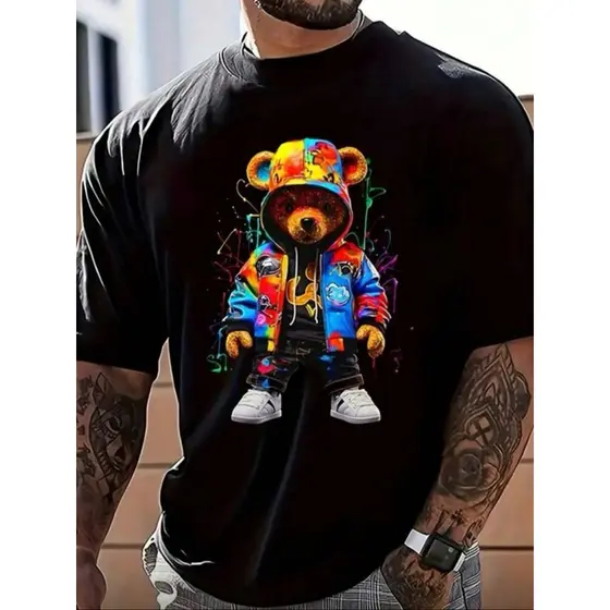 Camisa urso estampada 100% algodão masculina verão