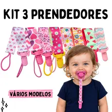 Prendedor de Chupeta Menina Kit 3 Unidades Universal Mam Avent Nuk Nillo Chupeta Prendedor Buba