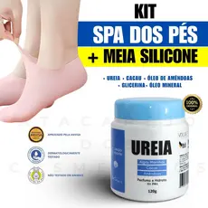 Kit Meia de Silicone + Creme De Ureia Super Hidratante Amar Pés Rachados Secos Ásperos E Ressecados