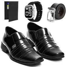 Kit Sapato Social verniz Italiano Classico + relógio + cinto e carteira