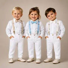 Conjunto Batizado Bebe Menino Roupa Social Pajem Suspensório Completo