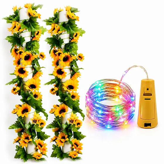 Corrente Girassol 2,40 Metros Pendente C/ Luz de Led Quente