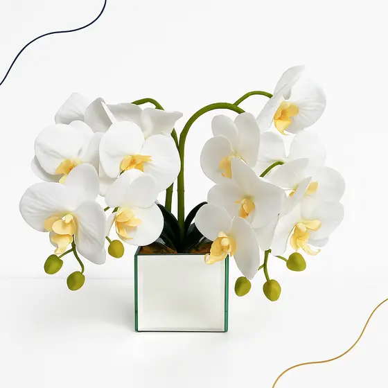 Arranjo Orquídea Artificial Vaso Decorativo P/ Casa Presente
