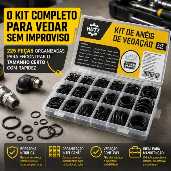 Kit 225 Peças Anel de Vedação Borracha Nitrílica O-Ring com Diversos Tamanhos para Torneiras e Reparos