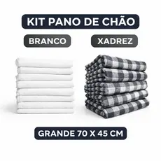 Pano de Chão Xadrez ou Branco 70x45 Grande Alta Absorção Kit Econômico Ideal para Limpeza 100% Algodão