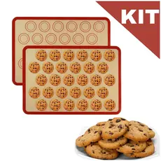 KIT Tapete De Silicone E Fibra De Vidro Culinário 42x30cm Poder Usar No Forno Casa