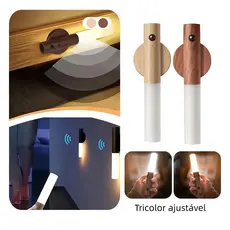 Kit 2 Luminaria Luz Led Recarregável Sensor de Movimento Arandela de Madeira Minimalista Para Mesa Parede