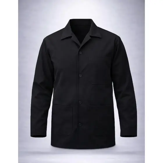 Jaleco Uniforme Camisa Brim Manga Longa Com Botão 3 Bolsos