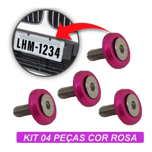Kit Parafuso e Anilha Placa Carro Anodizado Rosa - Resistente e Estiloso