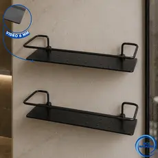 Prateleira Porta Shampoo Preto Banheiro Alumínio Vidro Reto Antiferrugem Suporte Parede Organizador