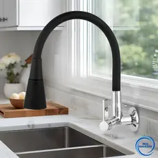 Torneira Parede Inox Cozinha Gourmet Preta Flexivel 2 Jatos 1/4 de Volta