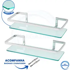 Kit 2 Prateleira Porta Shampoo Banheiro Vidro Reto Antiferrugem Suporte Parede Organizador Vidro6mm