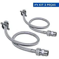 Kit Engate Rabicho Flexível Mangueira Aço Inox 60cm e 40 cm 1/2 Polegada Fêmea Banheiro Torneira Pia