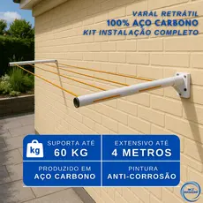 Varal Retrátil, Dobrável De Parede Em Aço, Cabo De Aço Encapado ENVIO IMEDIATO