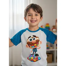 Camiseta Infantil José comilão Pronta Entrega Raglan Azul 2 ao 12