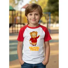 Daniel Tigre Camiseta Infantil Raglan Azul E Vermelho Camisa