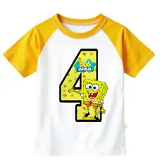 Camiseta Bob Esponja Infantil com numero aniversário Fantasia Branco e Amarelo