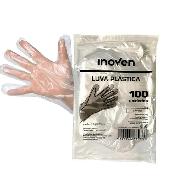 Luva Plástica Descartável Pacote com 100 Unidades - Inoven