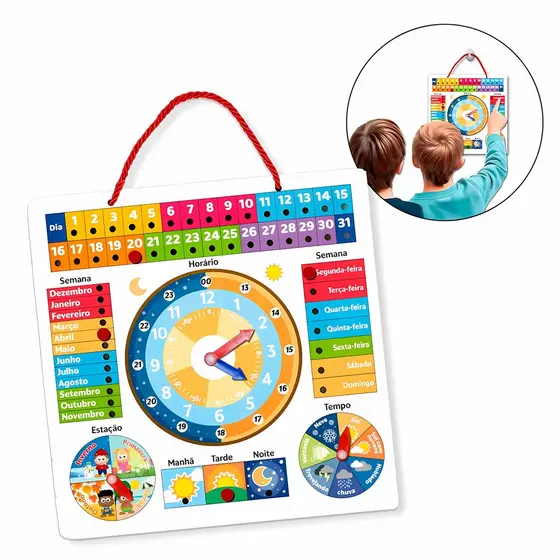 Calendário Infantil Brinquedo Didático Em Madeira Com Horas Dias E Estações Do Ano

 - Dm Toys