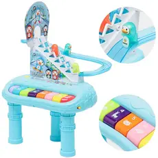 Piano Musical Teclado Infantil Com Rampinha De Pinguins Brinquedo Sensorial 2 Em 1 Para Bebes - Dm Toys