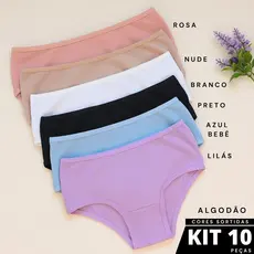 Kit 10 Calcinhas Juvenil Infantil Cotton Algodão Básica Dia a Dia Alto Conforto Qualidade Juju