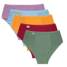 Kit Calçola Senhora Calcinha Feminina Cós Alto Detalhe Renda Tangão Vera Confortável Cor Sortida