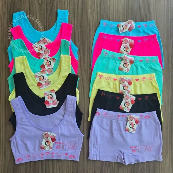 Conjunto Infantil Juvenil Menina Top E Calcinha Shortinho Poliamida Eloa Kit Peças Cores Sortidas
