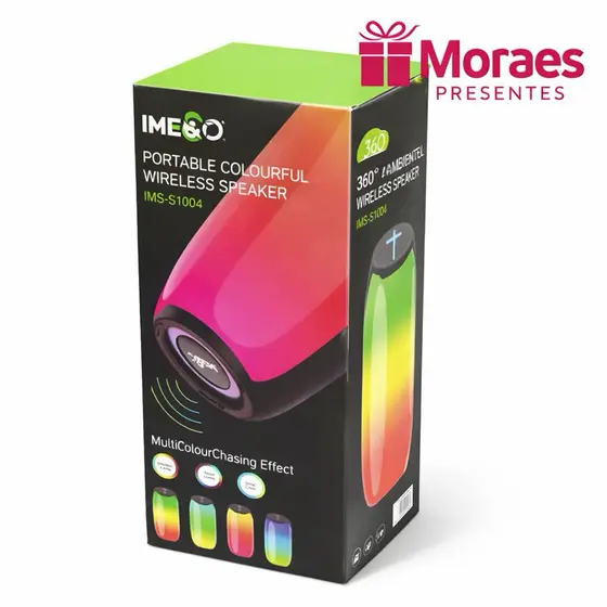 Caixa Bluetooth com LED RGB 360°, som potente, IPX5 e até 5h de bateria. Compacta e portátil. Caixa Bluetooth com LED